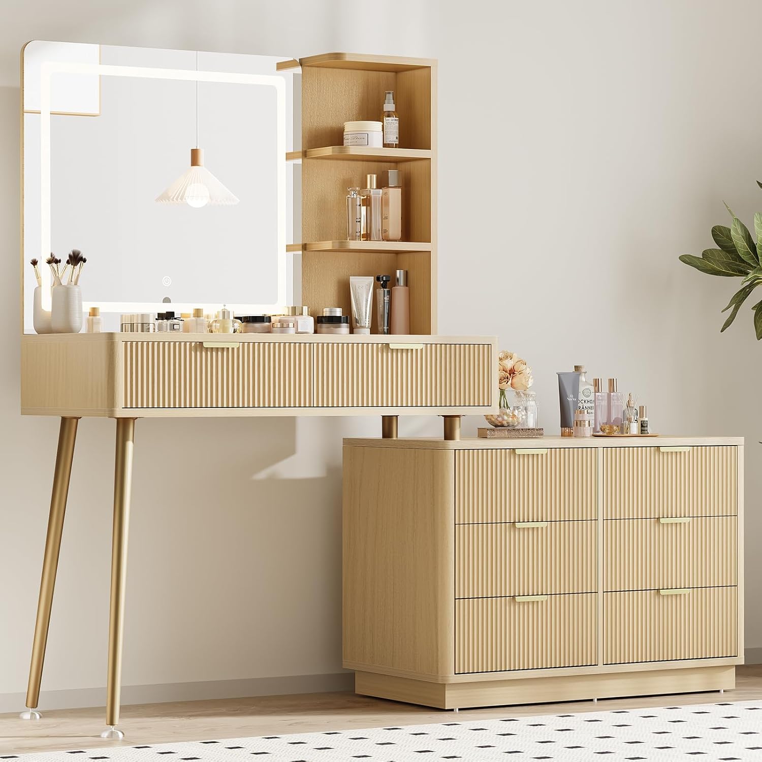 Cubicle Shelf Organizer - Fluted Vanity Desk Mirror LED Lights