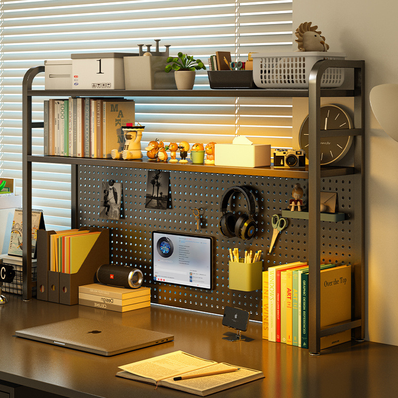 Cubicle Shelf Organizer - Iron Desktop Pegboard Bookshelf Multi Tier