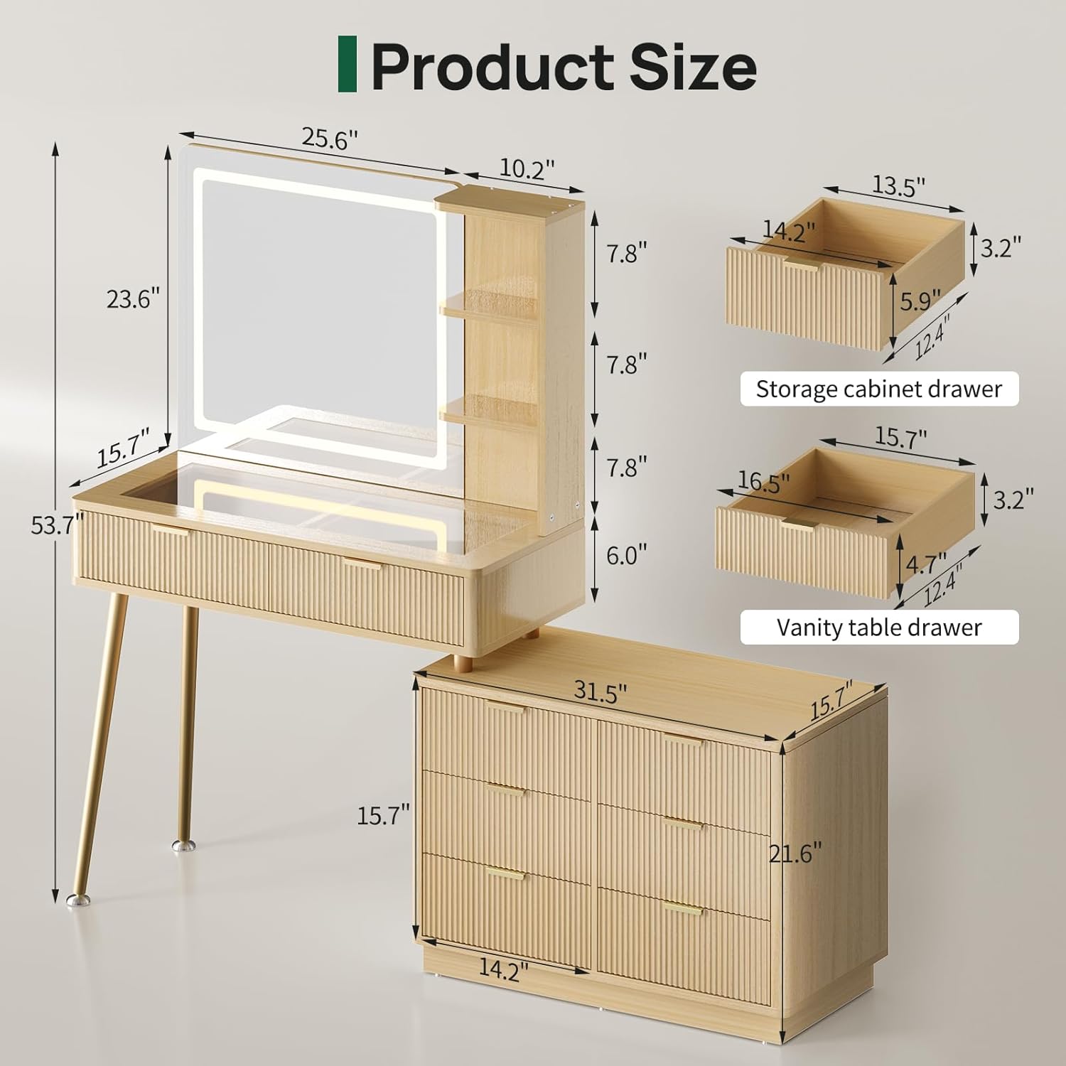Fluted Vanity Desk Mirror LED  - Cubicle Shelf Organizer reseña y precio