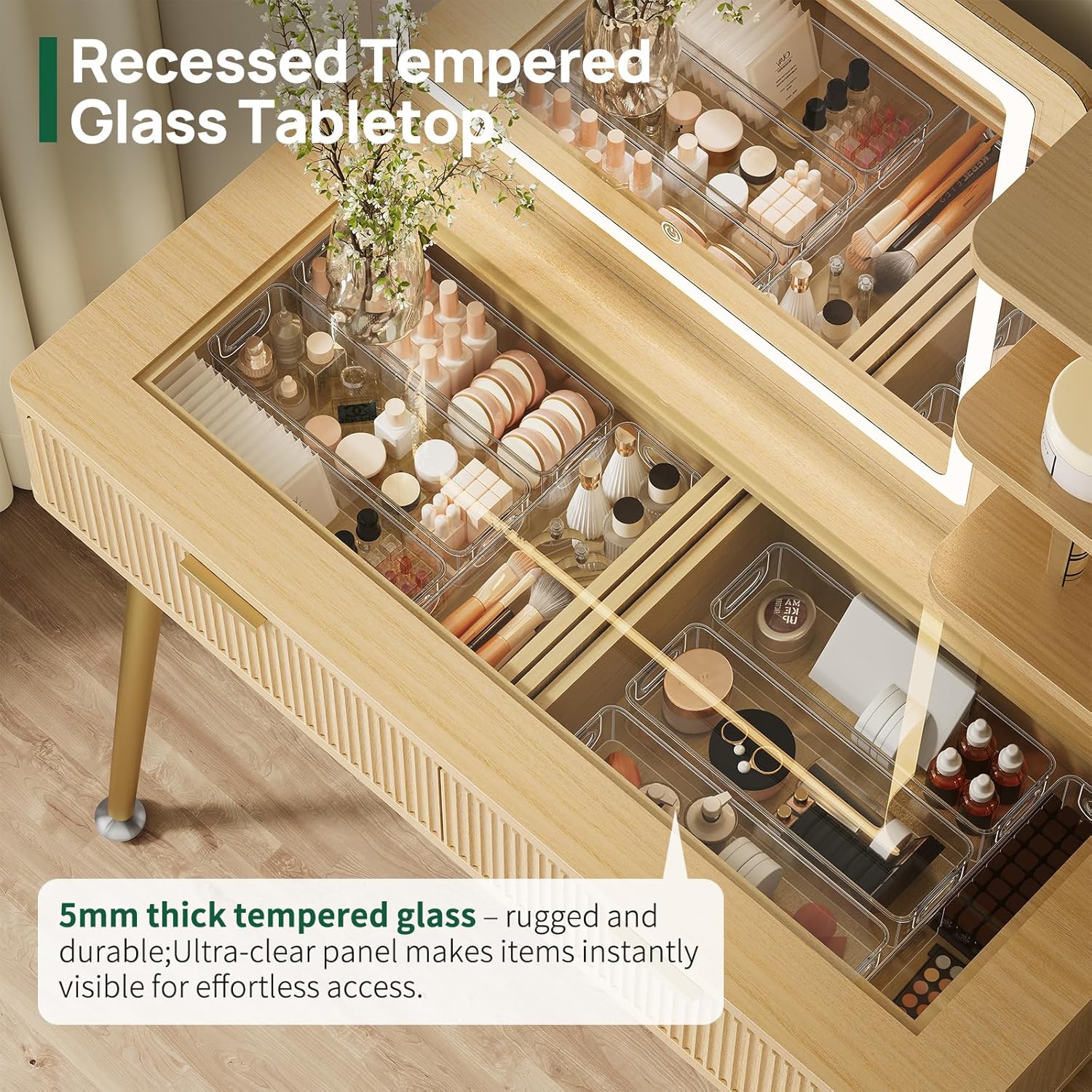 Fluted Vanity Desk Mirror LED  - Cubicle Shelf Organizer reseña y precio