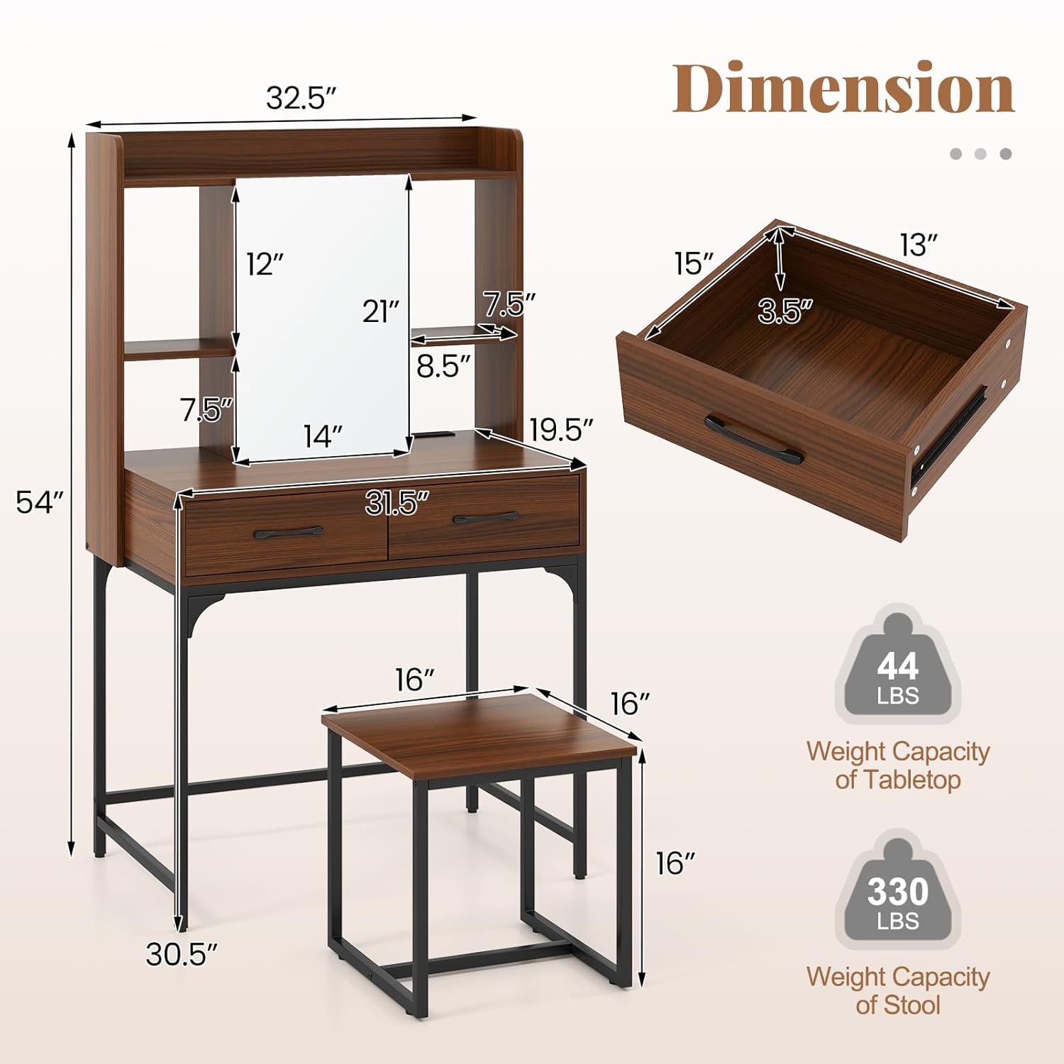 Vanity Desk with Mirror and St - Cubicle Shelf Organizer reseña y precio