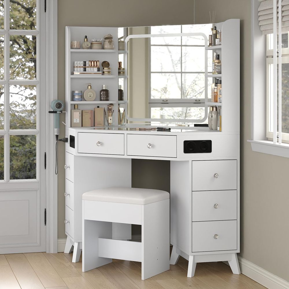 Corner Vanity Desk with Builin - Cubicle Shelf Organizer reseña y precio