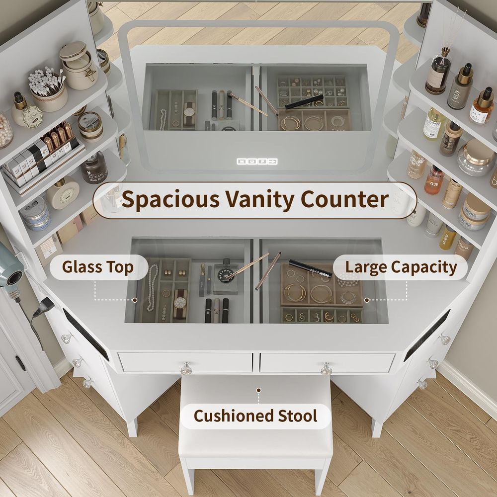 Corner Vanity Desk with Builin - Cubicle Shelf Organizer reseña y precio